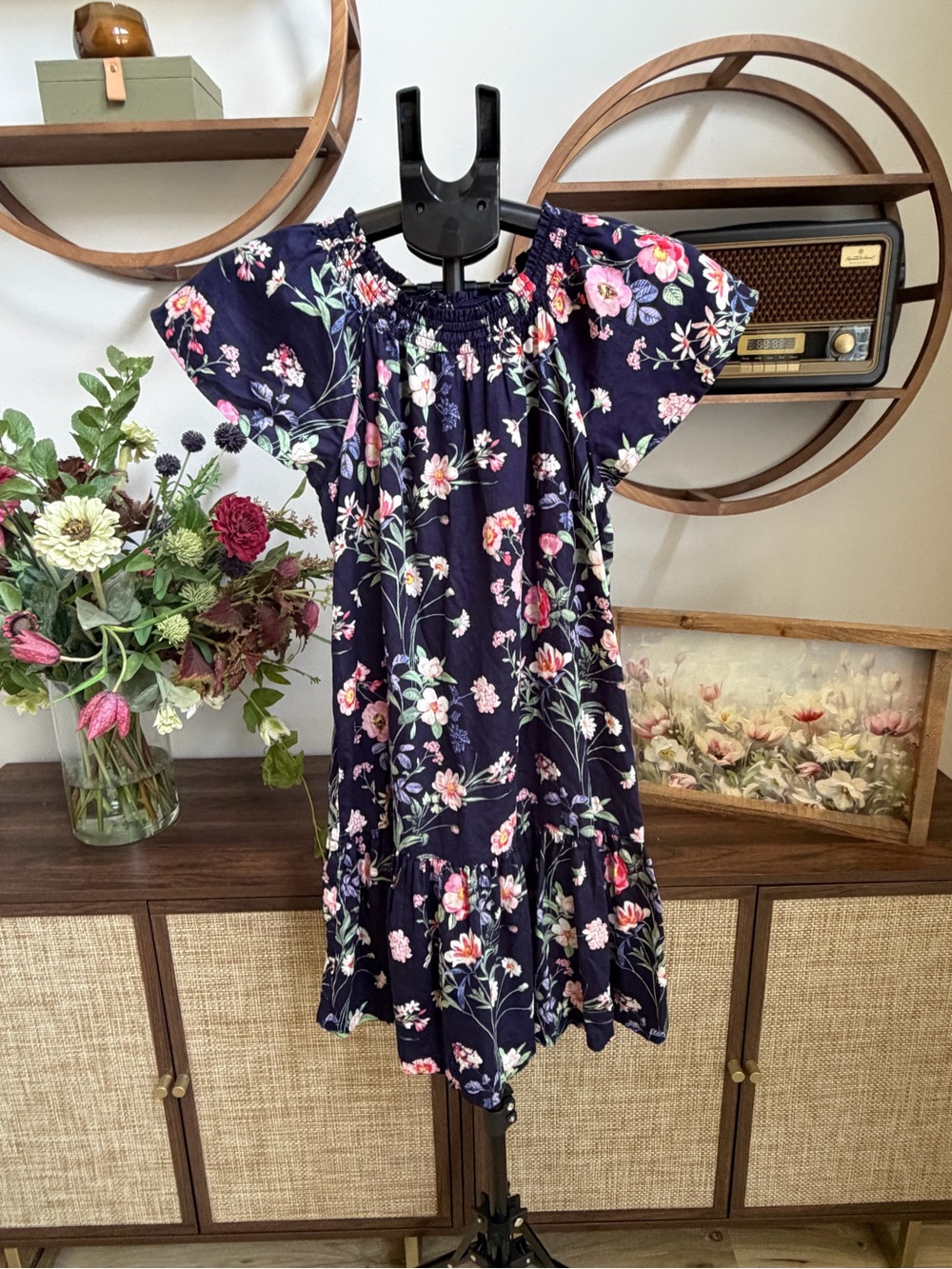 Gap Kids Girls XXL Navy Floral Flutter Sleeve Dress